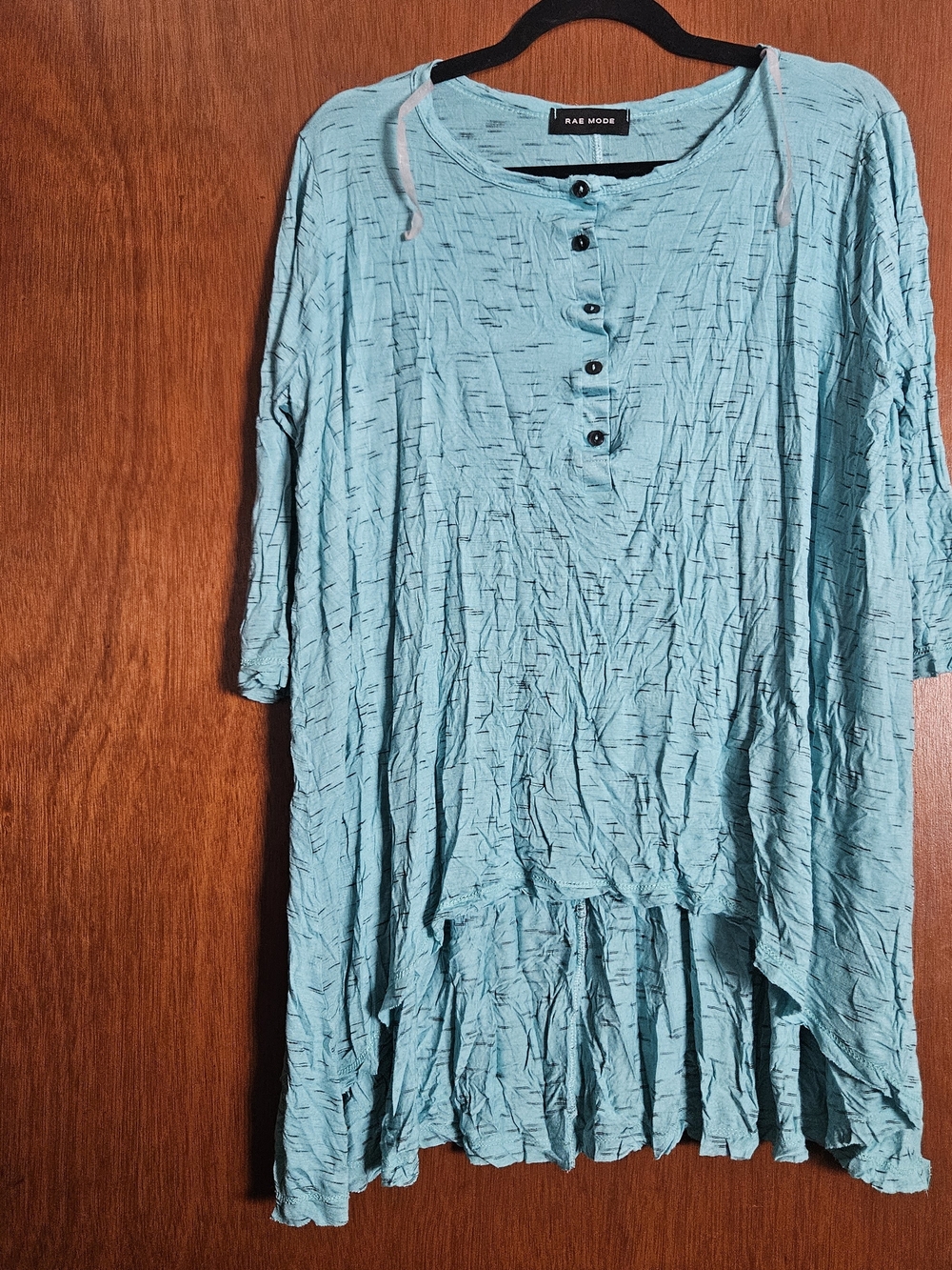 Rae Mode Teal Crinkled Button-Front Tunic